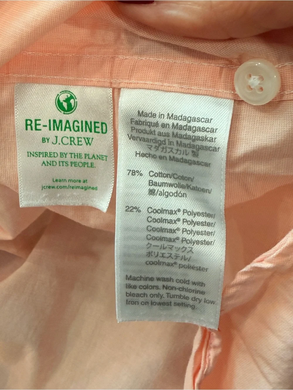 J. Crew Men’s Light Peach Slim Secret Wash Lightweight Button-Down Shirt #461